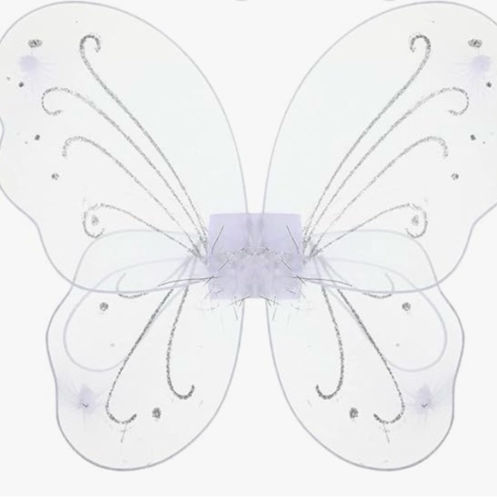 White Butterfly Wings with Silver Glitter Accent